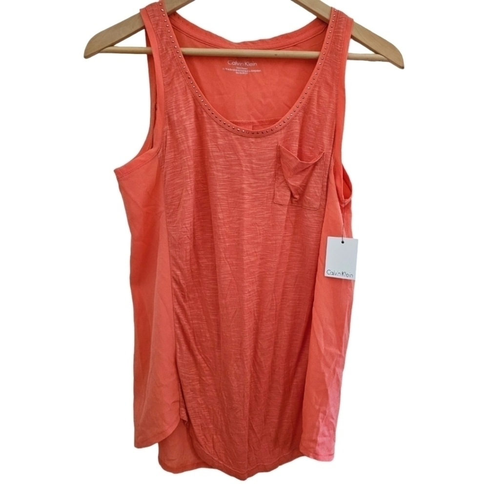 Calvin Klein Orange Sleeveless Stud Tank Top Size XS/TP/XP 100% Viscose